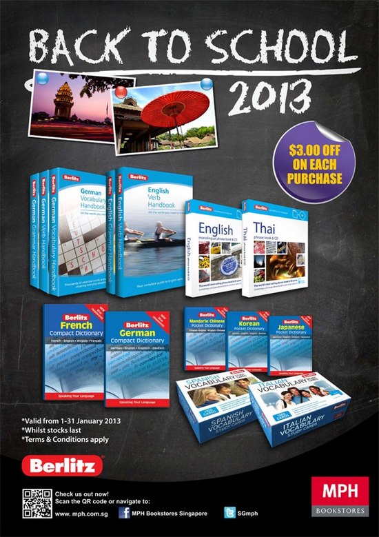MPH Bookstores Back To School Promotion - Enjoy $3 off Berlitz books!