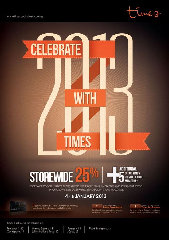 Times Bookstores Storewide Sale - 25 Off (4 - 6 Jan 2013)