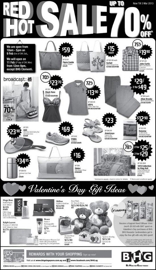 BHG Red Hot Sale - Enjoy Up To 70 Off (Till 3 Mar 2013)