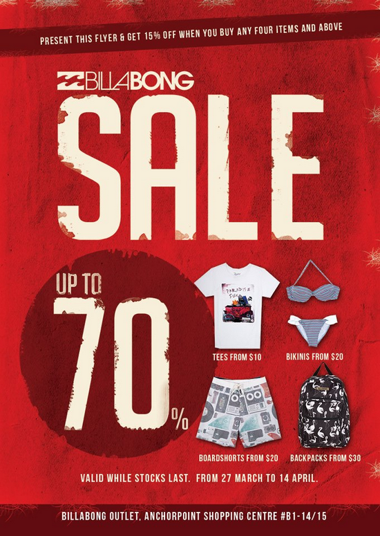 Billabong Sale - Up To 70 Off (Till 14 Apr 2013)