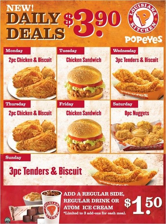 Popeyes New Daily Deals @ $3.90 